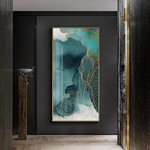 Salon décor à la maison tableau abstrait poétique vert et or - 2