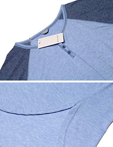 Ekouaer Pajama Shirts Men's Short Sleeve Nightgown Henley Nightshirt Long Lounger Robe (Blue,Xxl) #TOP5