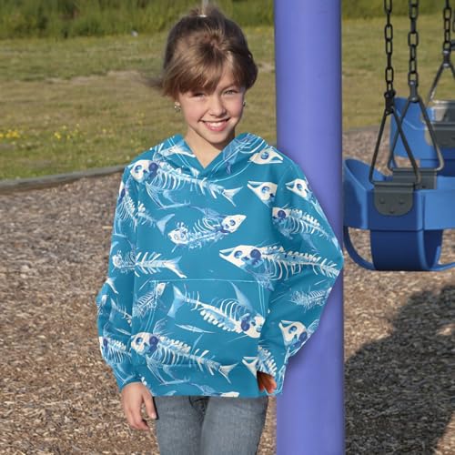 Dead Fish Skeletons Unisex Kids Sweatshirts Sweater Fashion Pullover Hoodie with Kangaroo Pocket4