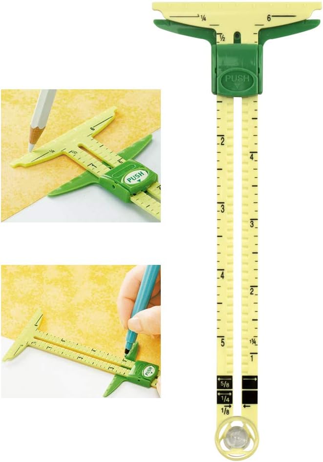 Petift 5-in-1 Plastic Handy Sliding Gauge Measuring Sewing Tool,Quilting Tools,Seam Ruler for Sewing DIY Work as T-Gauge, Hem Gauge, Seam Allowance, Buttonhole Spacer and Circle Compass