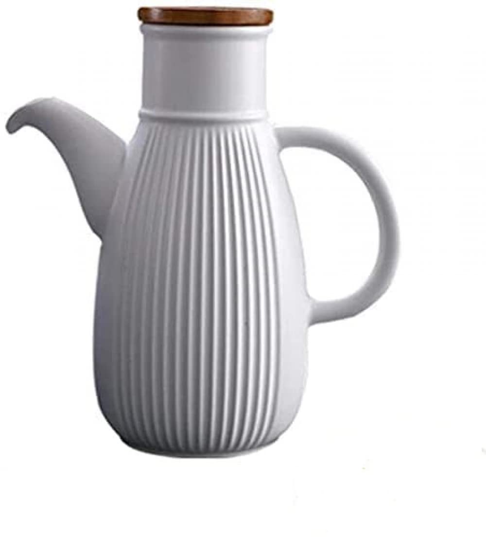 Dispenser per olio e aceto, dispenser per olio d'oliva, 750 ml, realizzato a mano, in ceramica, stile retrò, per condimenti, colore: bianco