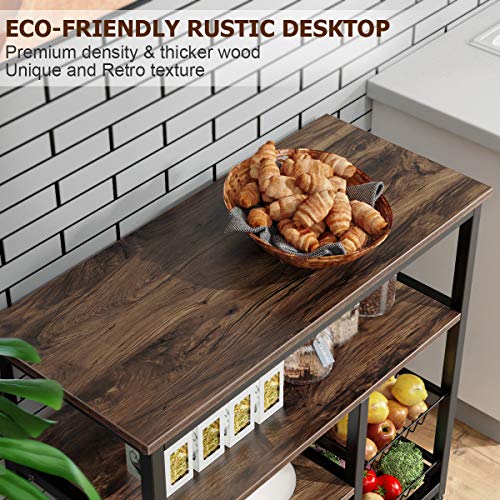 Homemaxs Kitchen Baker’s Rack, 4 Tier+ 4 Tier Microwave Storage Stand with 2 Slide-Out Mesh Baskets, Vintage Utility Shelf for Spices, Pots, and Pans Organizer Workstation - Rustic Brown