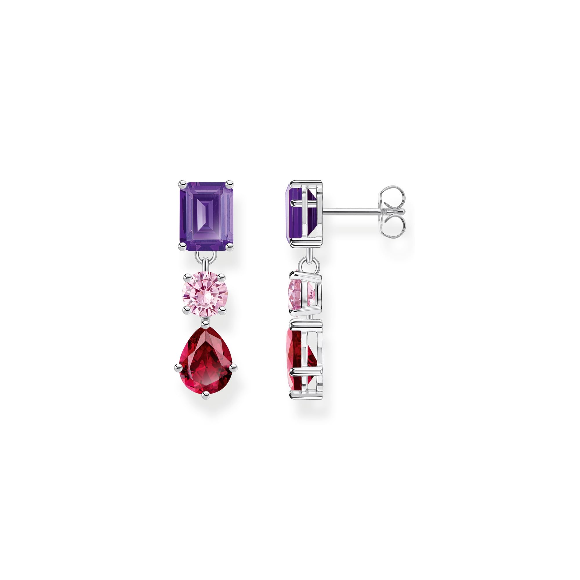 THOMAS SABO Ohrring mit Steinen in Rot, Rosa und Violett 925 Sterlingsilber