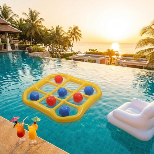 SpaceTime Pool Toys Games Set,53.9 × 51.1 × 5.5 in,Tic Tac Toe Inflatable Pool Floats Adult with 10 Balls,Floating Pool Games for Adults,Inflatable Pool Floaties for Pool Party (Yellow) - image 8