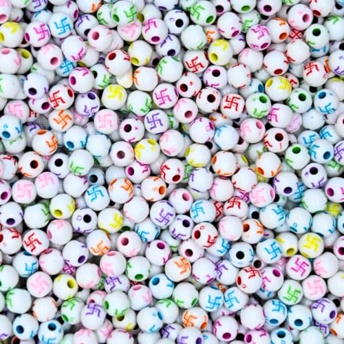 Image of Satra Traders Swastik Beads for Jewelry Making Acrylic with Hindu & Buddhist Symbol - Auspicious Beads for Bracelet, Necklace, & Craft Projects | Size : 6mm | Qty : 100grms (Black & White - 100g)