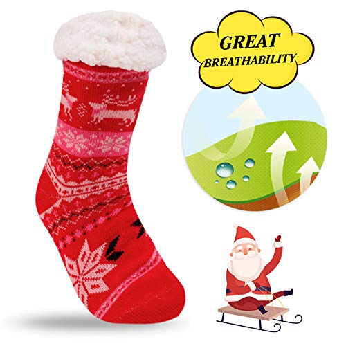 Image of 3 Pairs Fuzzy Slipper Socks for Women Men, Winter Warm Soft Fleece Lined Non Skid