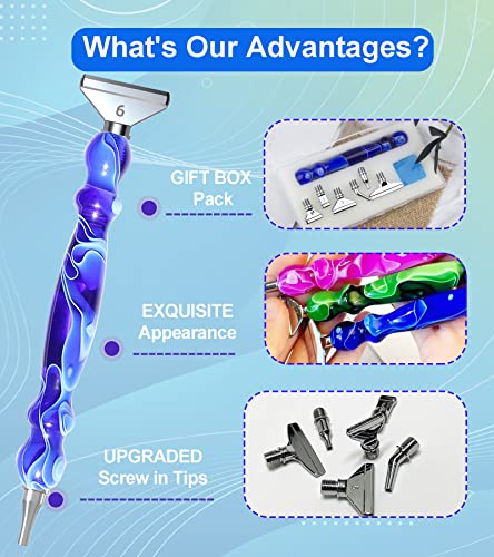 Volitaous 14 Pcs Diamond Painting Accessories Tools, 6 Pieces Metal Screw Thread Stainless Steel Pen Tips No Loosen Ergonomic Diamond Art Pen For For Diy Craft, Blue #TOP1