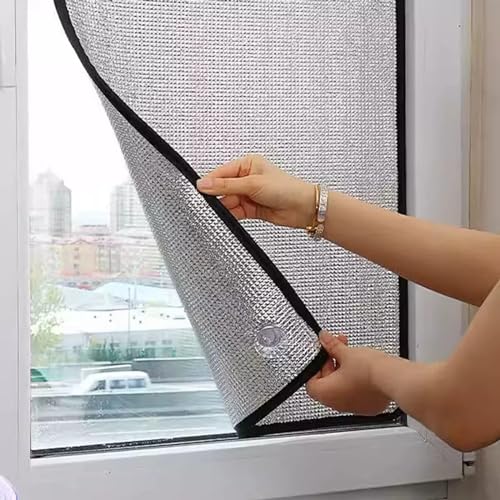 Heat Reflective Window Films 8mm Aluminium Foil Sun Blocking Thermal Insulation Window Stickers Blackout Sun Protection Privacy Glass Film for Sun Room With Suction Cups W×H-40 * 100cm(16 * 39in)