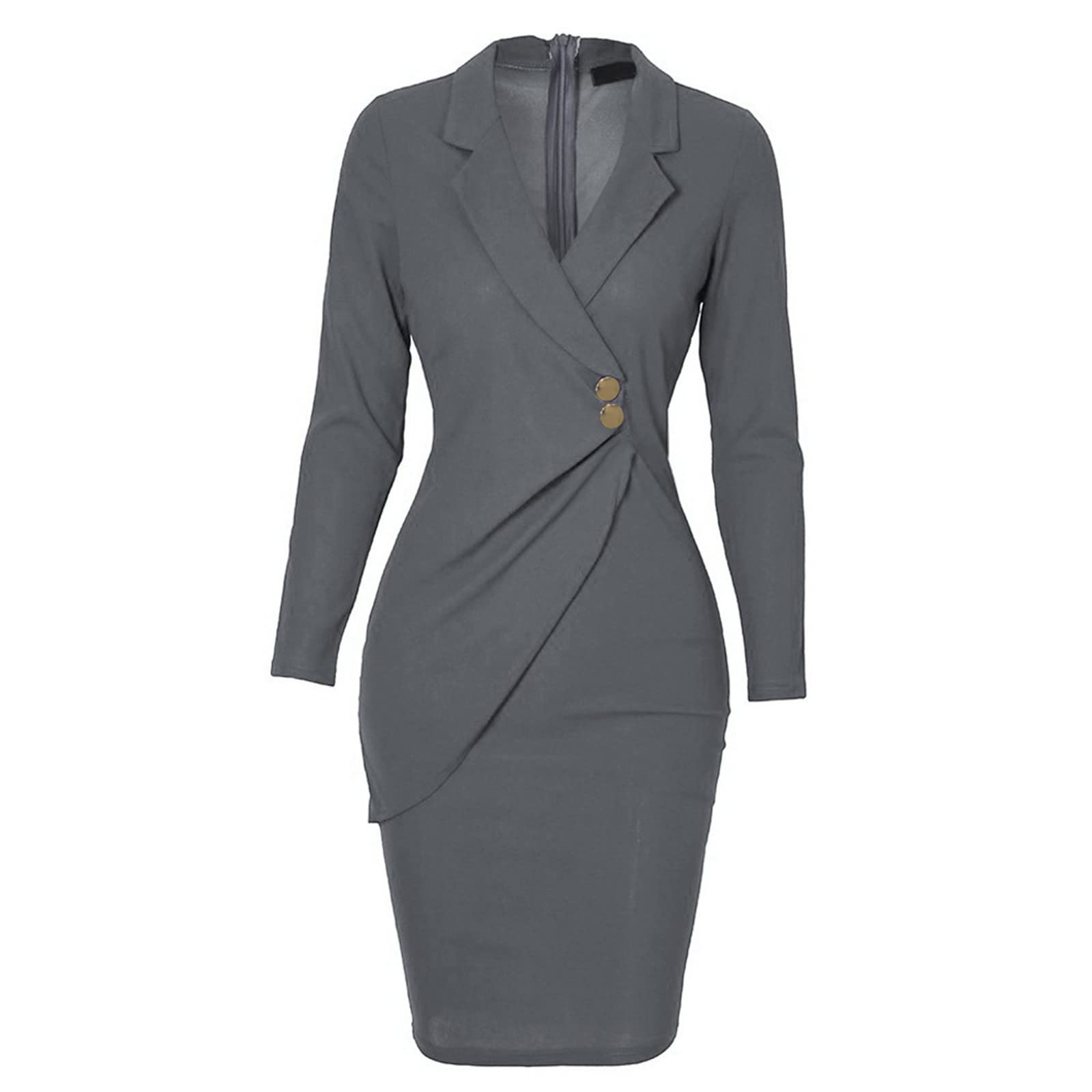 Abito da lavoro da donna, elegante, con risvolto, a maniche lunghe, per autunno e inverno, slim fit, vestito attillato, per feste, da donna, sexy, aderente, corto, estivo, a tunica, per feste