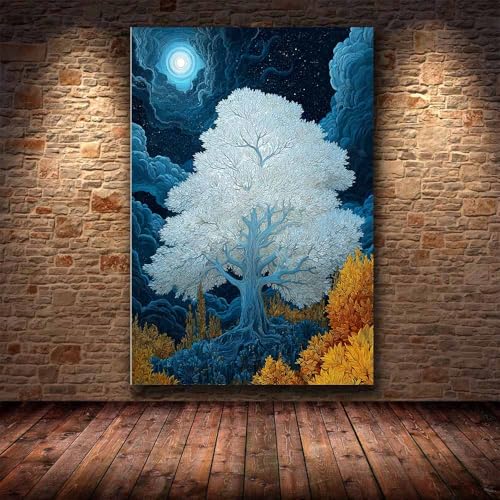 Tableau décoration murale moderne arbre fleurs blanches 80x120cm - 4