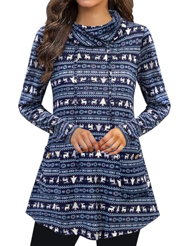 Image of Bulotus Womens Sweaters Winter 2025 Cowl Neck Asymmetrical Long Tunics for Leggings Vacation Travel Tops with Pockets
