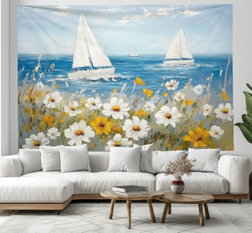 Voilier blanc tapisserie peinture à l'huile pour un salon apaisant