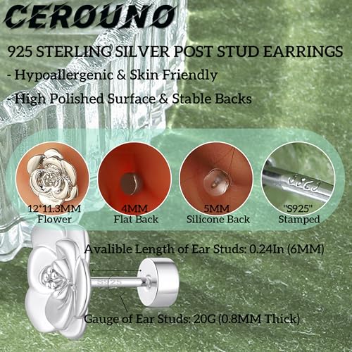 CEROUNO Flat Back Stud Earrings - 925 Sterling Silver Post Flatback Earrings Gold Silver Cubic Zirconia Earrings Studs for Women4
