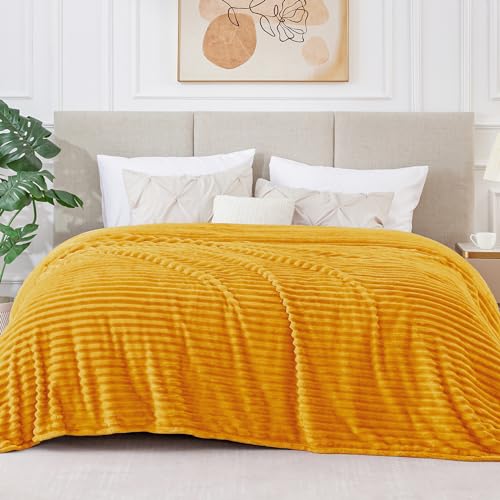 Image of BEDELITE Fleece Blanket King Size - 3D Ribbed Jacquard Soft and Warm Decorative Fuzzy Blankets - Cozy, Fluffy, Plush Lightweight Throw Blankets for Couch, Bed, Sofa(Mustard Yellow, 108x90 inches)