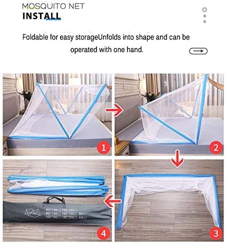 Zanzariera, Baldacchino per Letto, Zanzariera Crittografata Senza Fondo Pieghevole da Viaggio Portatile, Tenda da Campeggio per Zanzare Pieghevole A Doppia Porta,Blu,135 Cm*190 Cm,outstanding78