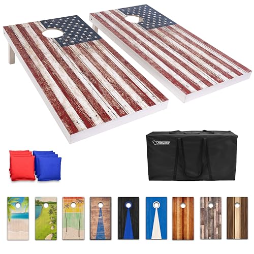 GoSports - Juego de Tablero de Madera para Cornhole de tamaño reglamentario de 1,2 x 0,6 m, diseño rústico con la Bandera Americana, Incluye 2 Tablas, 8 pufs, Funda de Transporte y Reglas de Juego