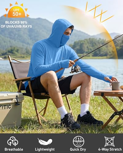 Image of FISHEAL Men's Performance Fishing Hoodie Shirt - UPF 50+ UV Sun Protection Long Sleeve Shirts with Mesh Face Mask