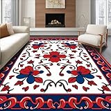 Design&I Low Pile Flatwoven Area Rug 5x7, Enchanted Garden Pathway with Cascading Botanical, Machine Washable, Stain Resistant Indoor Rug for Living Room, Bedroom, Non Slip(Red, 5x7, Pad)