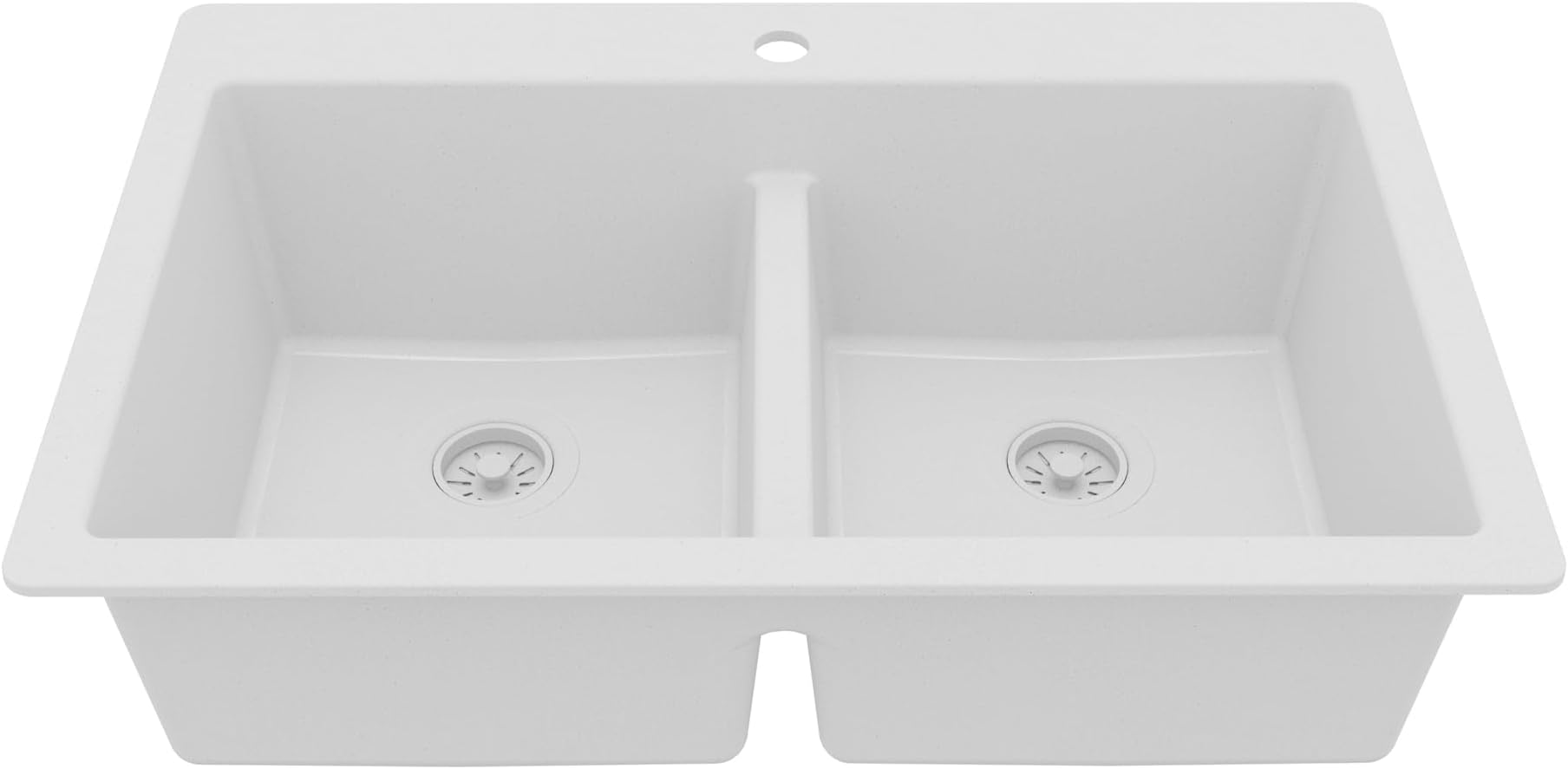 Karran 33" Drop-In/Top Mount Quartz Composite 50/50 Double Bowl 1-Hole Kitchen Sink in White