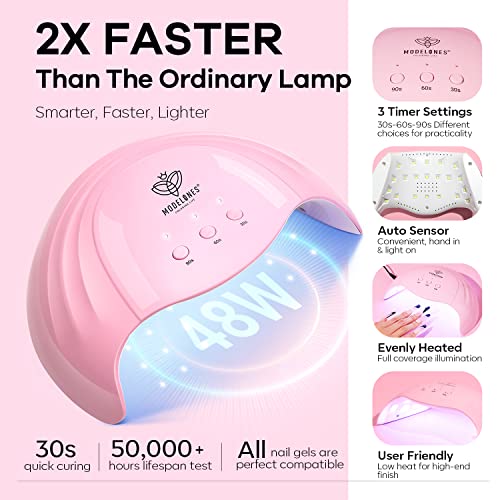 MODELONES Gel Nail Kit Gel Nail Polish Kit with 48W LED Light - 7 Colors Pink Series Gel Nail Polish Set, Stater Kit for Gel Manicure Beginner Nail Art Lover, Fashion Packaging for Gift Set