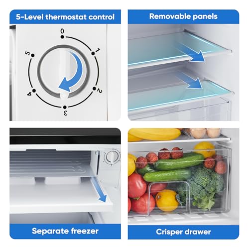 Image of NEWBULIG Mini Fridge with Freezer 3.2 Cu.Ft Small Refrigerator for Office, Dorm, Small Fridge with Adjustable Thermostat, Energy Saving, Singel Door, Sliver