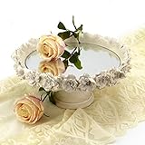 tortenplatte shabby chic Motiv: Blumen Tortenplatte mit Spiegel, Kuchenplatte zum Dekorieren, Tortenständer, Tortenplatte Vintage Landhaus Shabby - Blumen - 37x18 - Hell Elfenbein