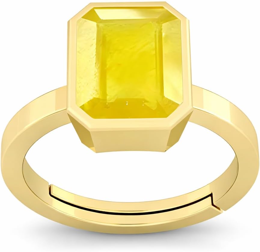 8.25 Carat Natural Yellow Sapphire BirthGemstone Gold Plated Promise Ring For Women's