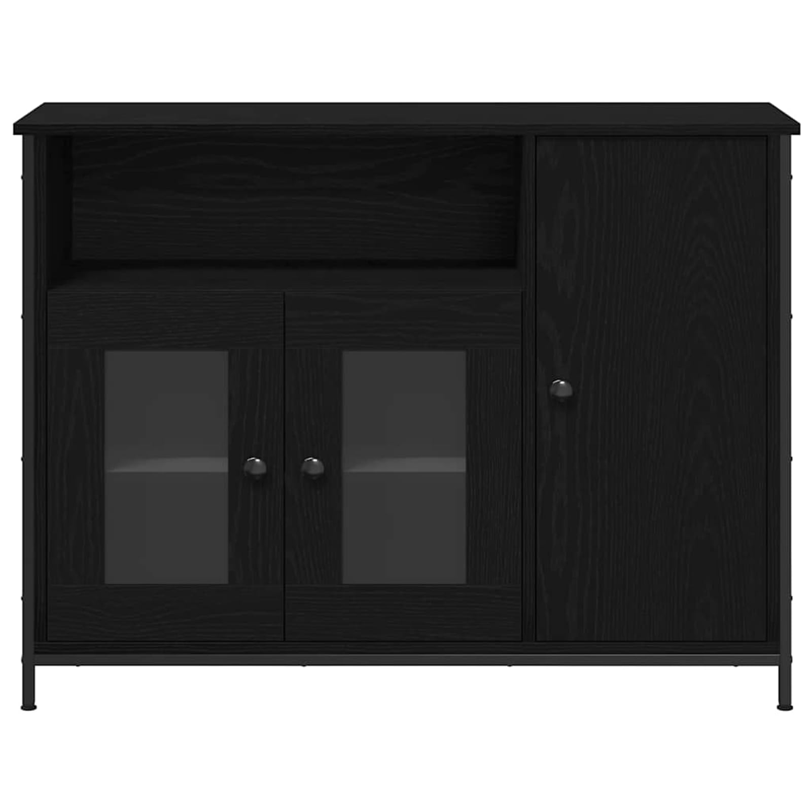 Kredens 100 cm, kolor czarny, imitacja dębu, z 3 drzwiami i przestronnymi przegródkami, 100 x 35 x 75 cm, idealny do salonu i jadalni