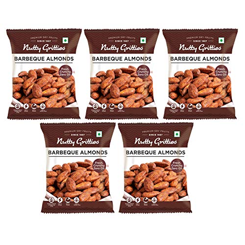 Image of Nutty Gritties Barbeque Almonds (BBQ) - Healthy Party Snack, Dry Roasted, Non Fried, Zero Oil, Crunchy, Tasty - (Pack of 5-21g Each), 105g
