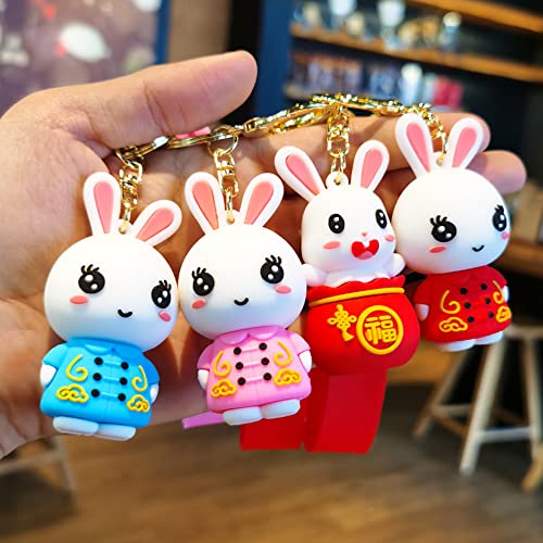 Utter Cute New Year Chinese Tang Suit Lucky Rabbit Bunny Keychain Kawaii Key Ring Multifunction Mini Projector Key Ring (Style10) #TOP6
