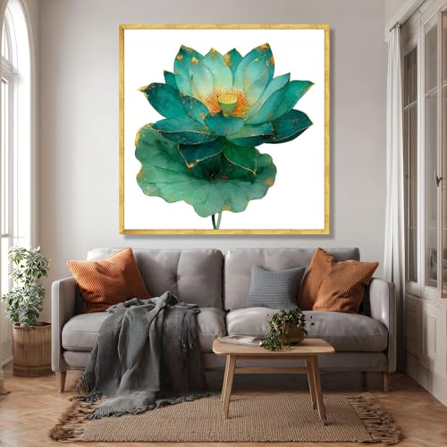 Fleur de lotus turquoise décoration salon grand tableau abstrait - 3