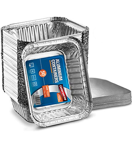Bandejas de aluminio desechables con tapas de 500 ml. Ideal para preparación de comidas para hornear, almacenamiento de alimentos para llevar., aluminio, 50 Pcs