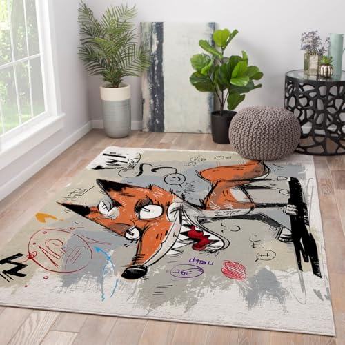 Tapis lavable grand format renard pour salon moderne - 4