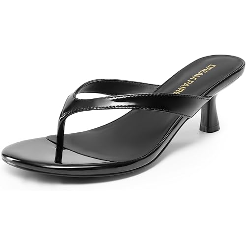 DREAM PAIRS Women’s Kitten Heel Flip Flops, Low Heel Dress Sandals with Thong Strap, Elegant Slip On Summer Shoes