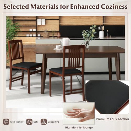 Image of COSTWAY Folding Dining Chairs Set of 4, Wooden Kitchen Side Chairs w /Padded Seat, Solid Wood Frame, 400 LBS Load Bearing, No Assembly Needed, Vintage Foldable Chairs for Dining Room, Living Room