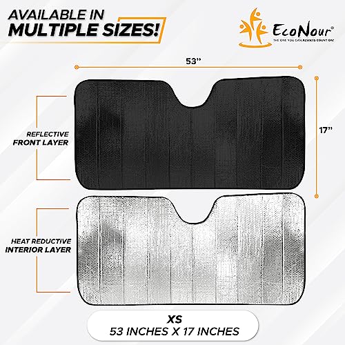 Image of EcoNour Accordion Windshield Sun Shade for Jeep Wrangler | Car Shade Front Windshield Designed for Jeep Wrangler| Dashboard Sun Visor for UV and Heat | XS 53 x 17 inches