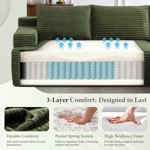 Image of 96 inch Sectional Couches for Living Room Cloud Couch Sofa with L-Shape Upholstered Boneless Couchs Modern Modular Sectional Couch with Chaise (Green, 96 inch L Shaped with Right Facing Chaise)