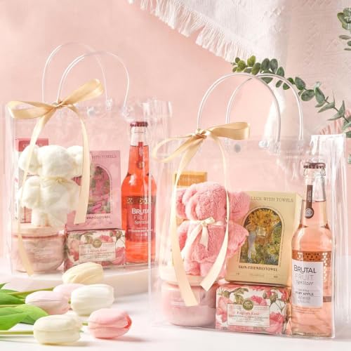 Mauproy Clear Plastic Gift Bags with Handles, 9.6 x 9.6 x 3.3 Inch, 20 Pack