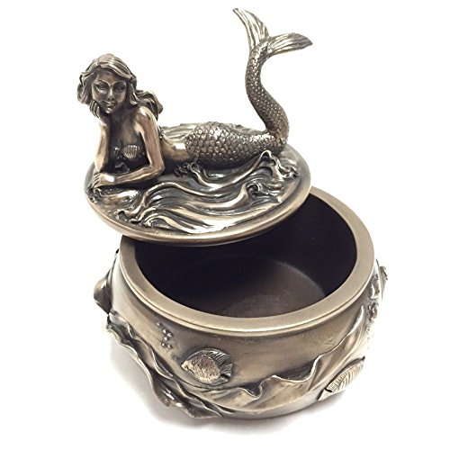 SUMMIT COLLECTION Art Nouveau Antique Bronze Mermaid Calypso Embellished Trinket and Jewelry Box