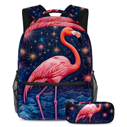 Cartable galaxie et flamant rose avec trousse scolaire pour fille et garçon au collège
