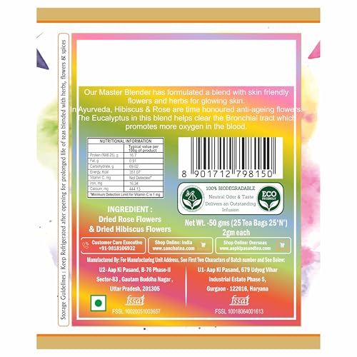 Image of Sancha Tea Boutique, Holi Gulal Tea, Caffeine Free Tea Bags, Herbal Tea (25 Pyramid Tea Bags), Skin Cleansing Tea, Hibiscus Tea, Holi Gift, Holi Corporate Gifts, Holi Gifting