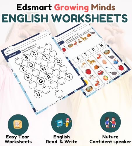 Image of Edsmart Nursery Pre-KG Worksheets Combo Pack, Literacy & Phonics, Numeracy, EVS, Age 5+ Years, CBSE Curriculum, 120 Pages