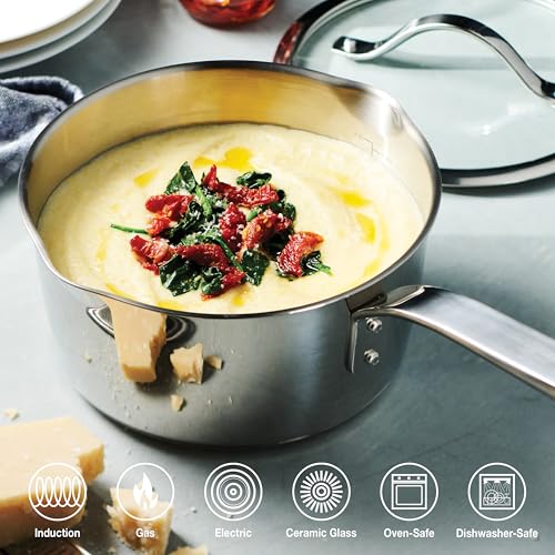 Image of Tramontina Tempo Tri-Ply Base Stainless Steel 3-Quart Sauce Pan with Glass Lid, Induction-Ready Saucepan, Oven-Safe, Dishwasher-Safe
