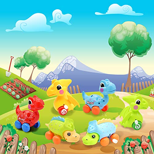 DIDUBUY Dinosaur Toys for 3 4 5 6 Year Old Boys Girls, Easter Basket Stuffers, Stocking Stuffers for Kids, 6-Pack Dinosaur Cars Wind-up Toys for Kids Party Favors, Easter Birthday Gift - Random Color