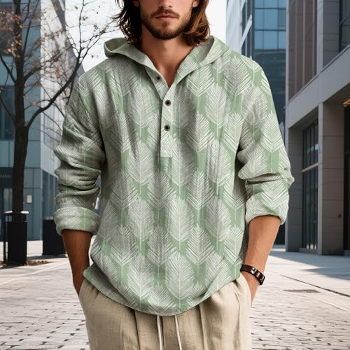 Mens Floral Print Hoodie Fashion Casual Hooded Shirt Long Sleeve Button Hooded Tops Lightweight Summer Clothing2