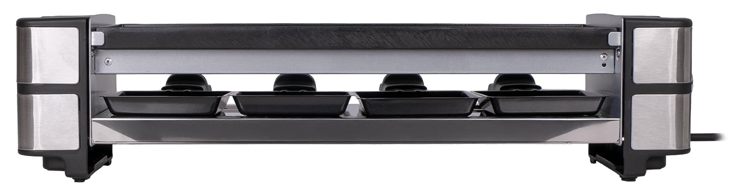 Steba RC 140 Guss-Raclette mit 4 Antihaft Pfännchen | PFAS-freie Keramikbeschichtung, Wendbare Grillplatte, Stufenloser Regler, 38,5 x 11 cm Grillfläche