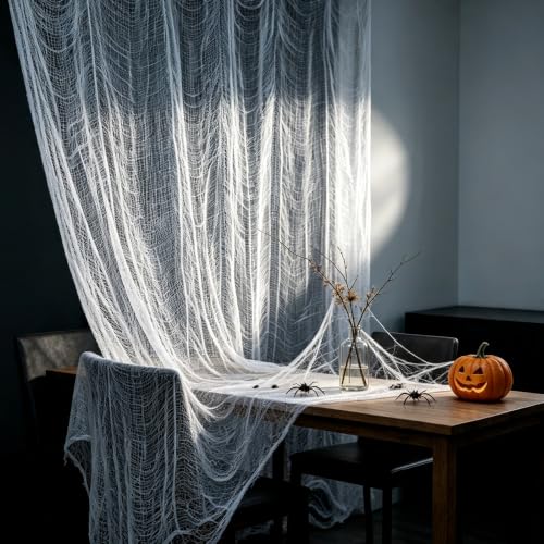Image of ZeeDix Halloween White Creepy Cloth 80 x 200 Inch Giant Spooky Cheesecloth Halloween Decoration Scary Gauze Cloth for Party Supplies Haunted Houses Outdoor Yard Home Wall Doorways Decor
