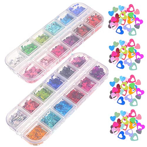 FOMIYES Nail Stickers for Nail Art 2 Boxes Heart Shaped Nail Art Glitters Decor