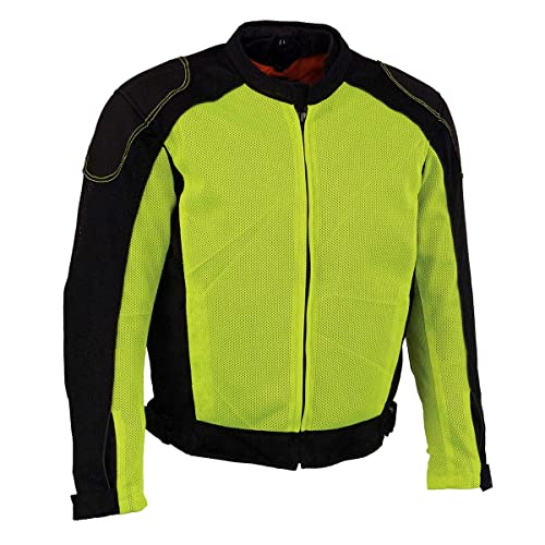 Milwaukee Leather MPM1790 Men's Black and Neon Green Hi Vis Mesh Racer Armored Jacket with Removable Rain Jacket - 5X-Large