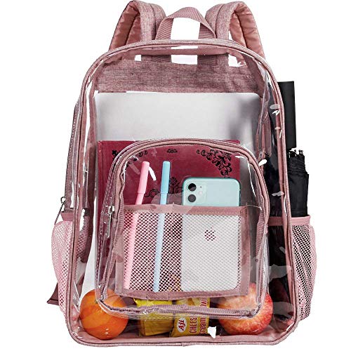 Clear Backpack, Heavy Duty See Through Backpack, 16" Transparent Large Backpack for College-Pink